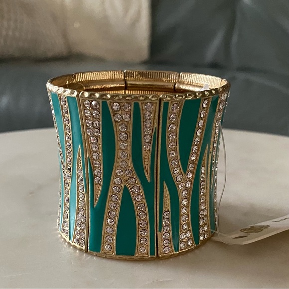 NWT Amrita Singh RENDEZVOUS Stretch Cuff BRACELET Turquoise/Gold/Crystal ZEBRA - Picture 3 of 6